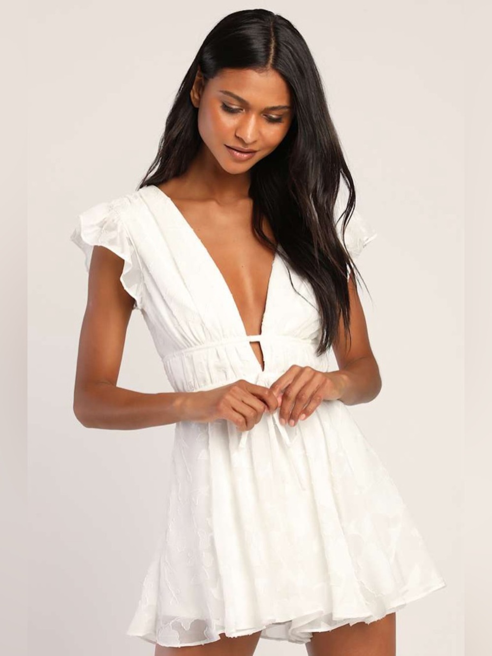 NWT Lulu's All About The Flowers White Burnout Floral Ruffled Romper L